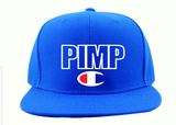 blue and white pimp c champion snapback hat cap